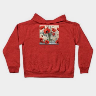 Red Poppies and Eucalyptus Leaves in a Glass Vase Kids Hoodie